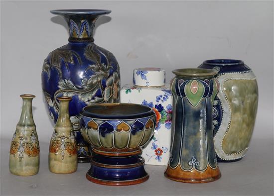 7 pieces of Doulton and a boots lidded jar